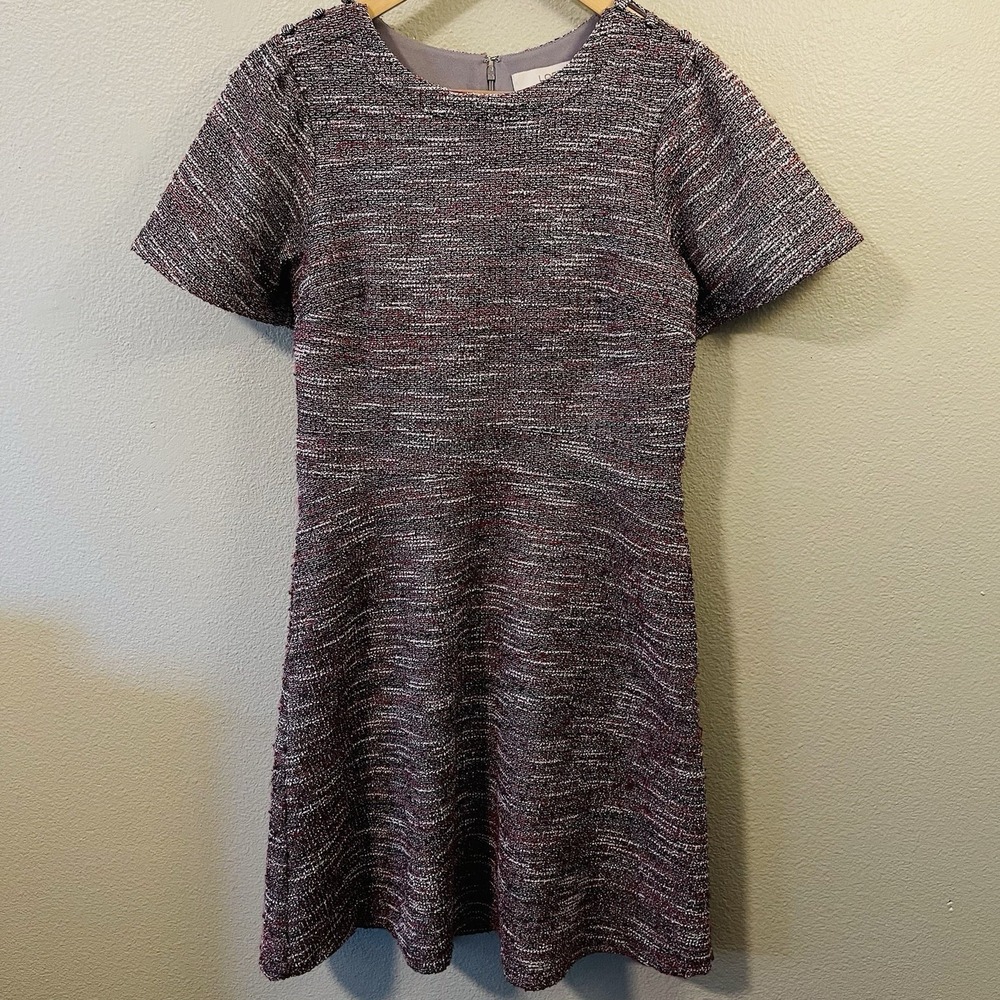 LOFT Bouclé Tweed Dress Pink Gray Multi‎ Short Classy Elegant Preppy Size 6P